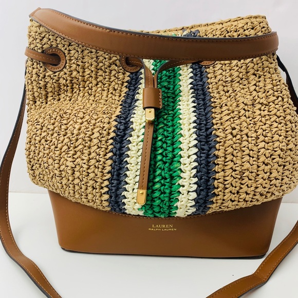 ralph lauren straw debby drawstring bag